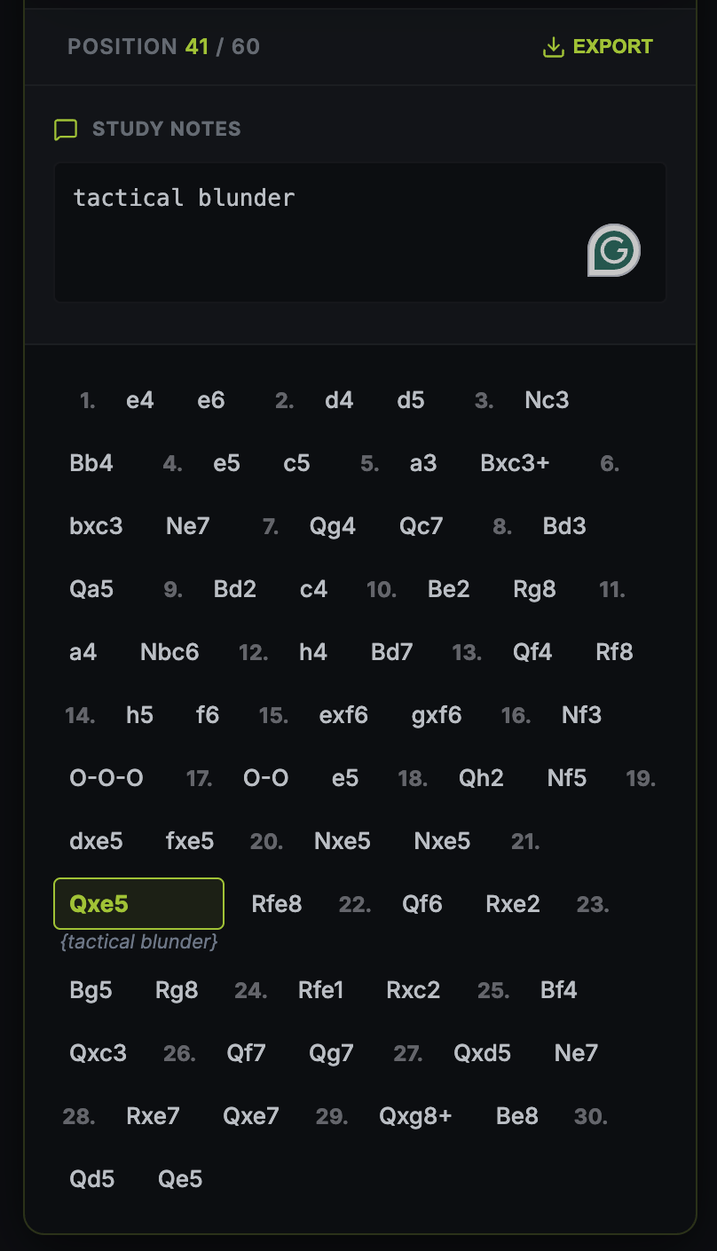 macbase Analysis — inline text annotations and PGN export